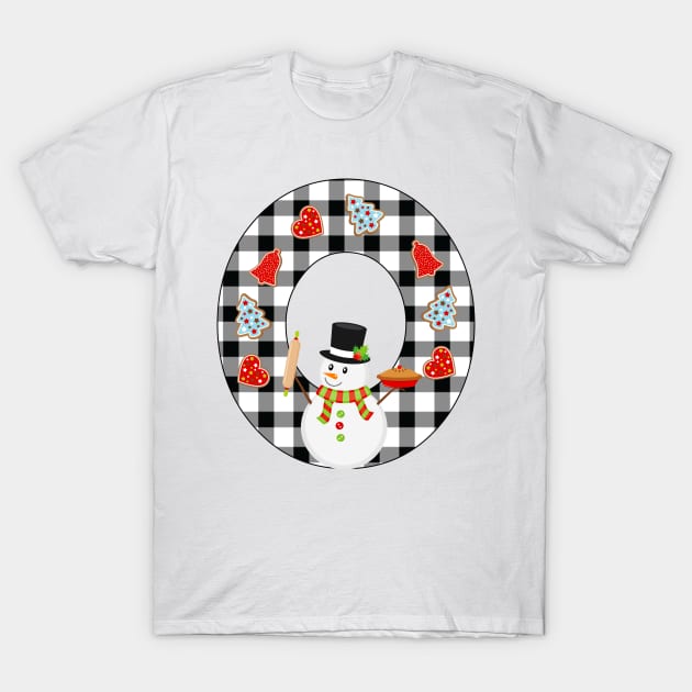 BW Buffalo Checks Pattern Monogram O | Snowman T-Shirt by ExpressYourSoulTees